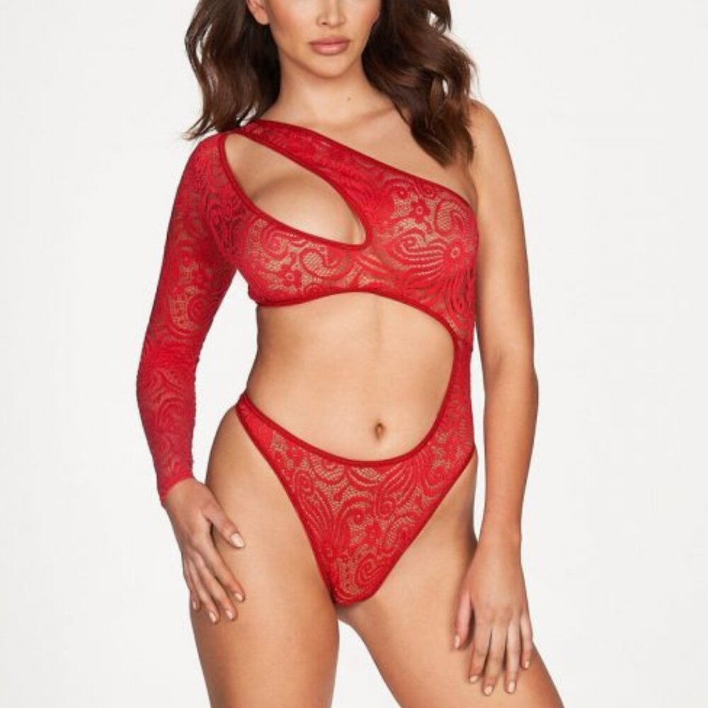 Frederick's of Hollywood Kerry Asymmetrical Bodysuit Red M